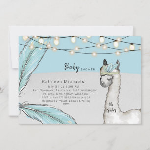 Llama Feather Turquoise Oh Baby Boy Dusche Einladung
