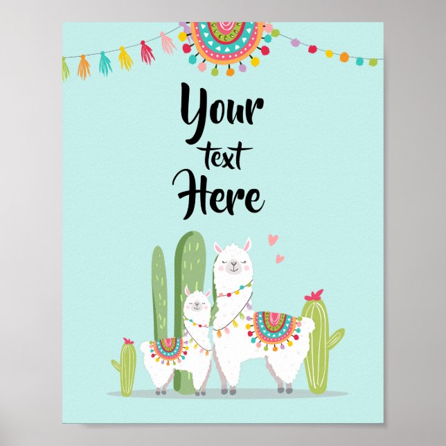 Llama Fiesta Baby Dusche individuelle Tafelsignatu Poster (Vorne)