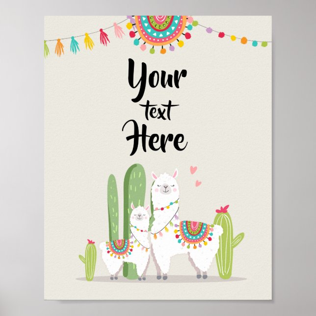 Llama Fiesta Baby Dusche individuelle Tafelsignatu Poster (Vorne)