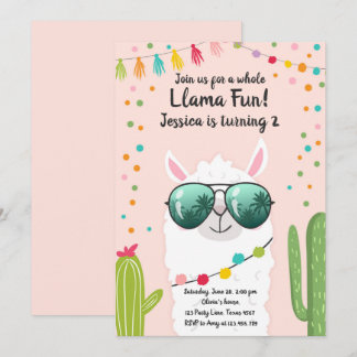 Llama Fiesta Birthday Alpaca Fiesta Pink Girl Einladung