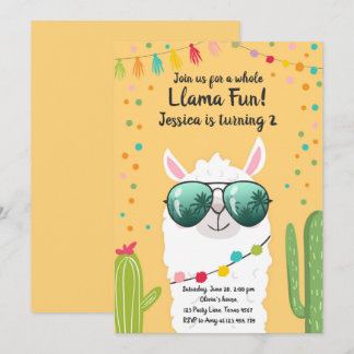 Llama Fiesta Birthday Alpaca Fiesta Yellow Girl Einladung