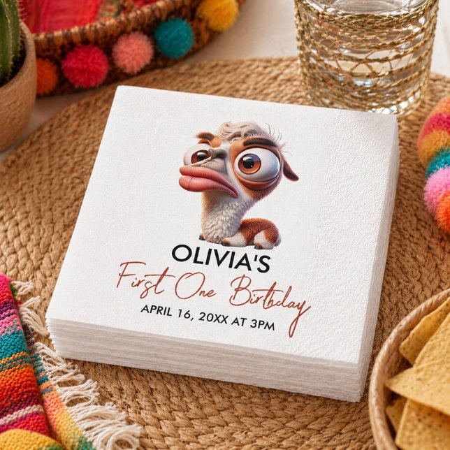 Llama Fiesta Funny Caricature 1. Geburtstag Serviette (Llama Fiesta Funny Caricature 1st Birthday Napkins)