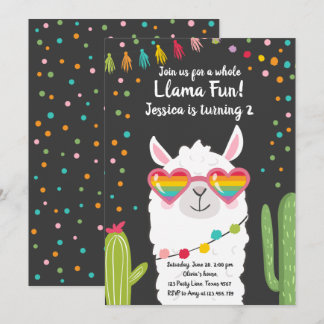 Llama Fiesta Herzsonne Birthday Einladung