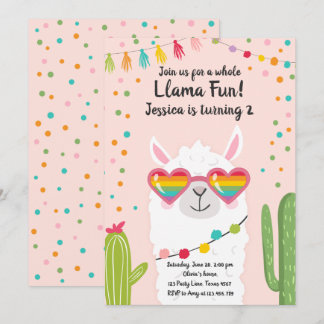 Llama Fiesta Herzsonne Birthday Einladung
