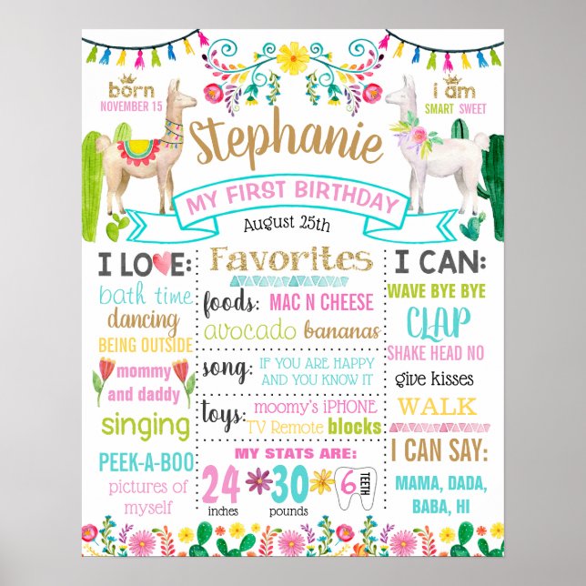 Llama First Birthday Party-Plakat Poster (Vorne)