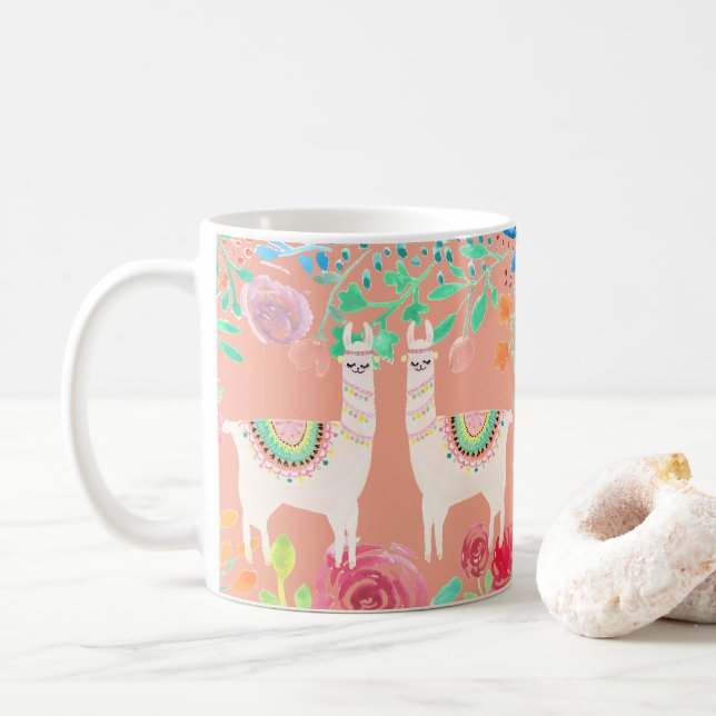 Llama floral kaffeetasse (Mit Donut)