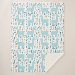 Llama & Flowers Sherpa Blanket - Customized Sizing Sherpadecke