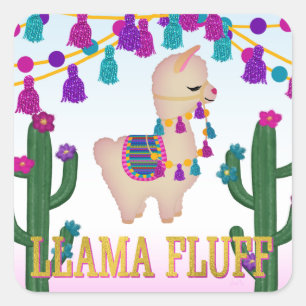 LLAMA FLUFF Square Leckerei Bag Toppers Quadratischer Aufkleber