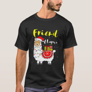 Llama-Freund-Lichter-Santa-Hut-Weihnachten-Pyjama- T-Shirt