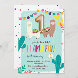 Llama Fun 1. Geburtstag Einladung