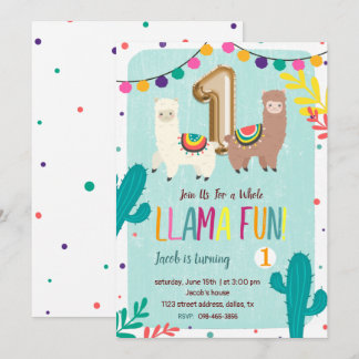 Llama Fun 1. Geburtstag Einladung