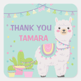 LLAMA FUN AQUA QUADRATISCHER AUFKLEBER