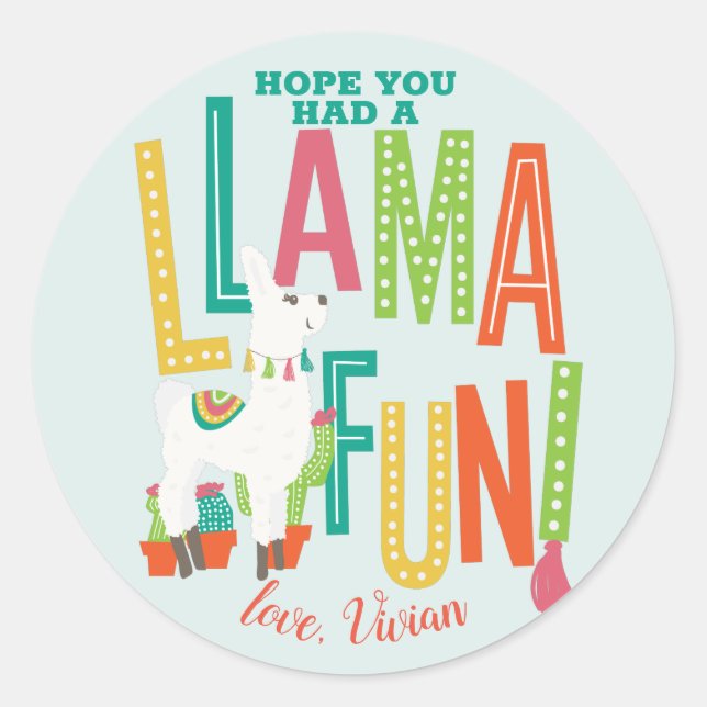 Llama Fun Birthday Party Danke für Ihre Unterstütz Runder Aufkleber (Vorderseite)