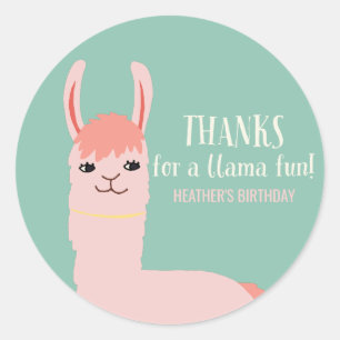 Llama Fun Birthday Party Danke Runder Aufkleber