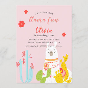 Llama Fun Birthday Pink Einladung