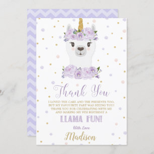 Llama Fun Geburtstagsparty Lila Floral Vielen Dank Einladung