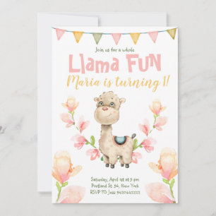 Llama Fun Pink Watercolor Einladung zum Geburtstag