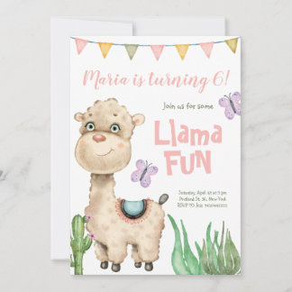 Llama Fun Watercolor Einladung zum Geburtstag