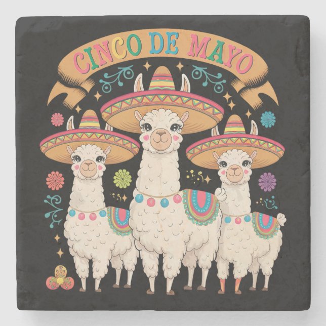 Llama Funny Cinco De Mayo Fiesta Party Steinuntersetzer (Vorderseite)