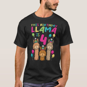 Llama Geburtstag für Mädchen 4. Geburtstag Party A T-Shirt