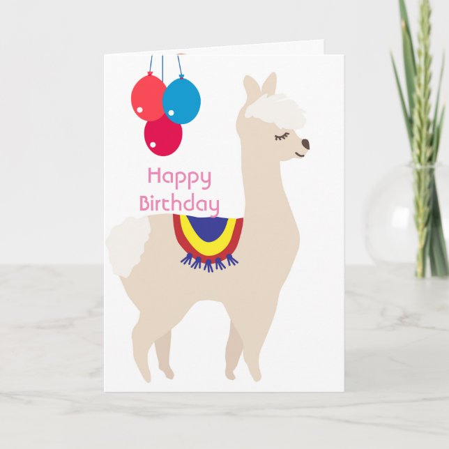 Llama Geburtstag, Geburtstagsballons Karte (Vorderseite)