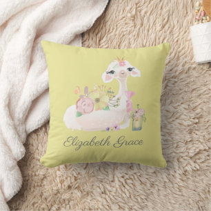 Llama Gelb und Weiß mit Blumen Baby Kissen