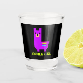 Llama Gift | Niedlich Alpaca Llama Gamer Girl 8-Bi Schnapsglas