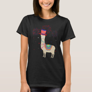 Llama Graphic Red White Blue Fireworks Dekoration T-Shirt