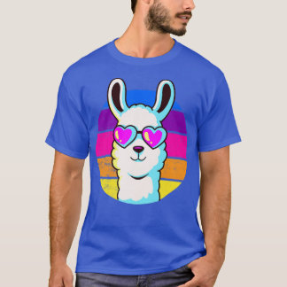 Llama Heart Glasses Alpaca Llamas Lover Kinder Gir T-Shirt