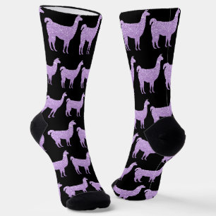 Llama Hellvioletter Glitzer Muster schwarz Socken