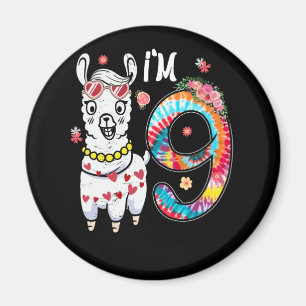 Llama Ich bin 9 Jahre alt, 9. Geburtstag Gefärbte Magnet