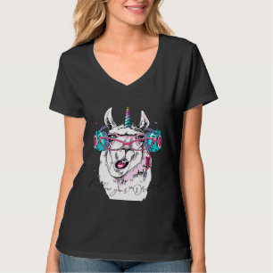 Llama in rosa Brille mit Regenbogen Einhorn Hor T-Shirt