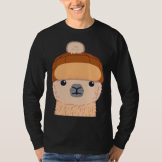 Llama in Winter Hat Cute Character T-Shirt