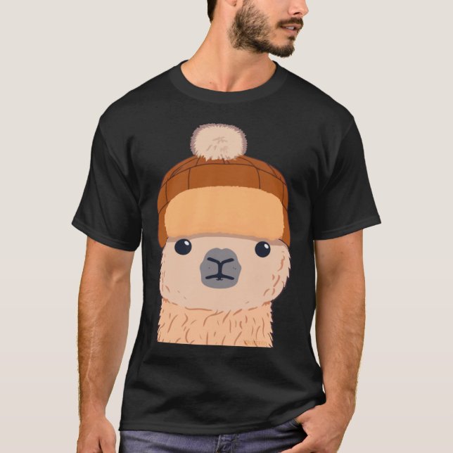 Llama in Winter Hat Süße Figur T-Shirt (Vorderseite)