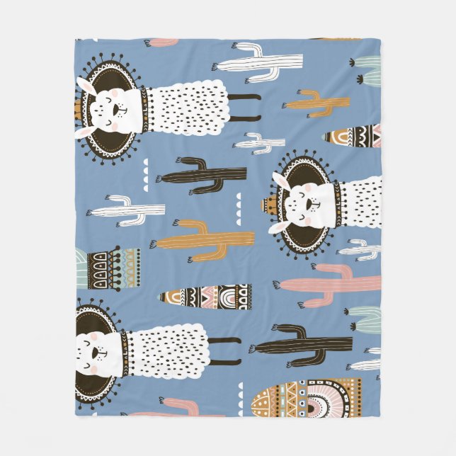 Llama, Kaktus, handGezeichnet Elementmuster. Fleecedecke (Vorderseite)