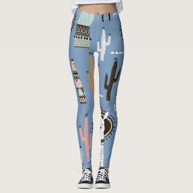 Llama, Kaktus, handGezeichnet Elementmuster. Leggings (Vorderseite)