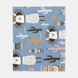 Llama, Kaktus, Handgezeichnete Elemente Muster. Fleecedecke
