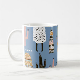 Llama, Kaktus, Handgezeichnete Elemente Muster. Kaffeetasse