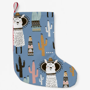 Llama, Kaktus, Handgezeichnete Elemente Muster. Kleiner Weihnachtsstrumpf