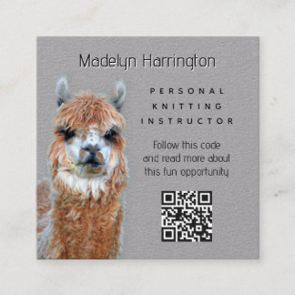 Llama Knitting Instructor QR code Business Card Quadratische Visitenkarte