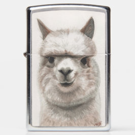 Llama lächelt Zippo Lighter Originale Kunst von Mi
