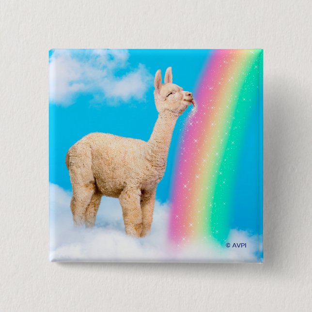 Llama Licking Rainbow Button (Vorderseite)