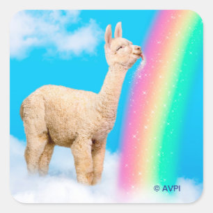 Llama Licking Rainbow Quadratischer Aufkleber