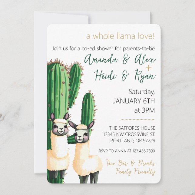 Llama Liebe Cactus Baby Shower Einladung (Vorderseite)