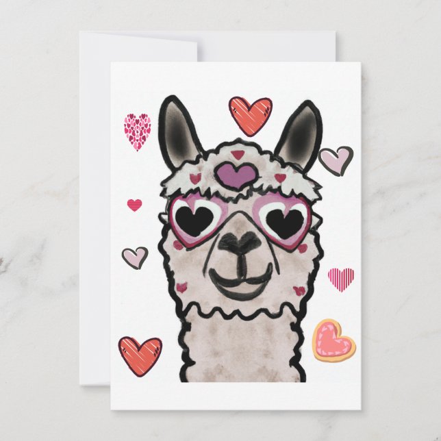 Llama Liebe Herz Valentins Dankeskarte Mitteilungskarte (Vorderseite)