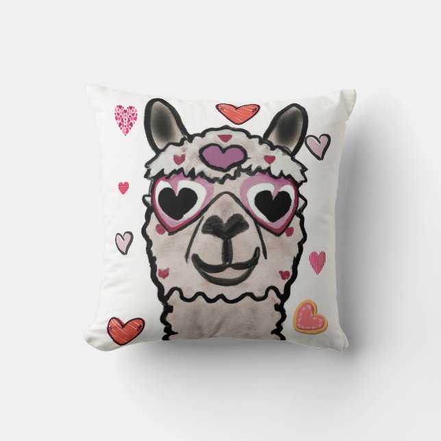 Llama Liebe Herz Valentins Kissen (Vorderseite)