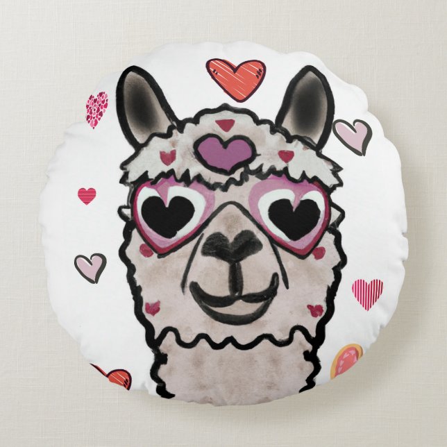 Llama-Liebe hört Valentinin-Wurfkissen Rundes Kissen (Vorderseite)