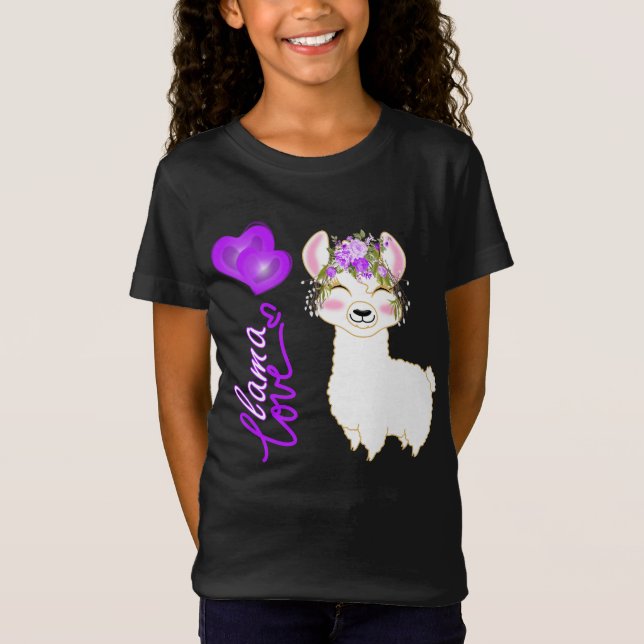Llama Liebe - Lila - Herz T-Shirt (Vorderseite)