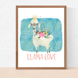 Llama Liebeskrone Wasserfarbe Süß Kawaii Niedlich Poster