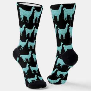 Llama Light Turquoise Glitzern muster schwarz Socken